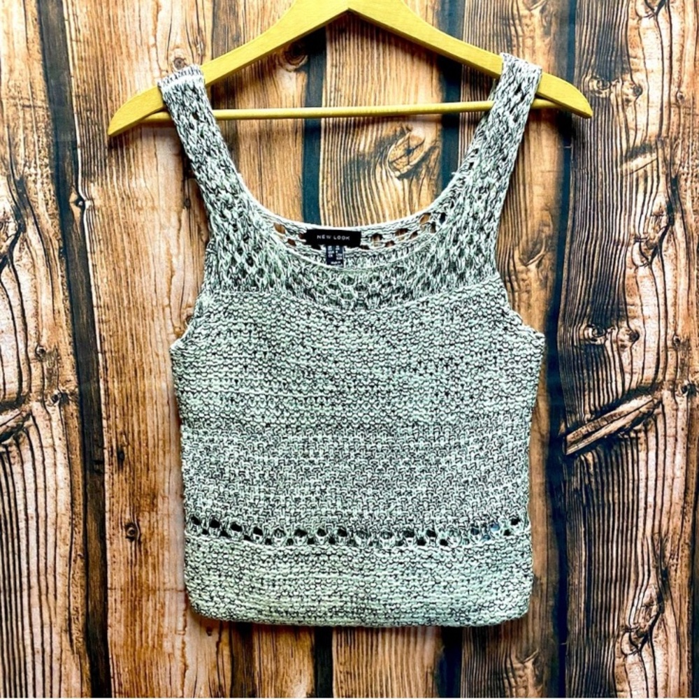 New Look-Gray Crochet Knit 🧶 Cropped Tank Top-Boho-